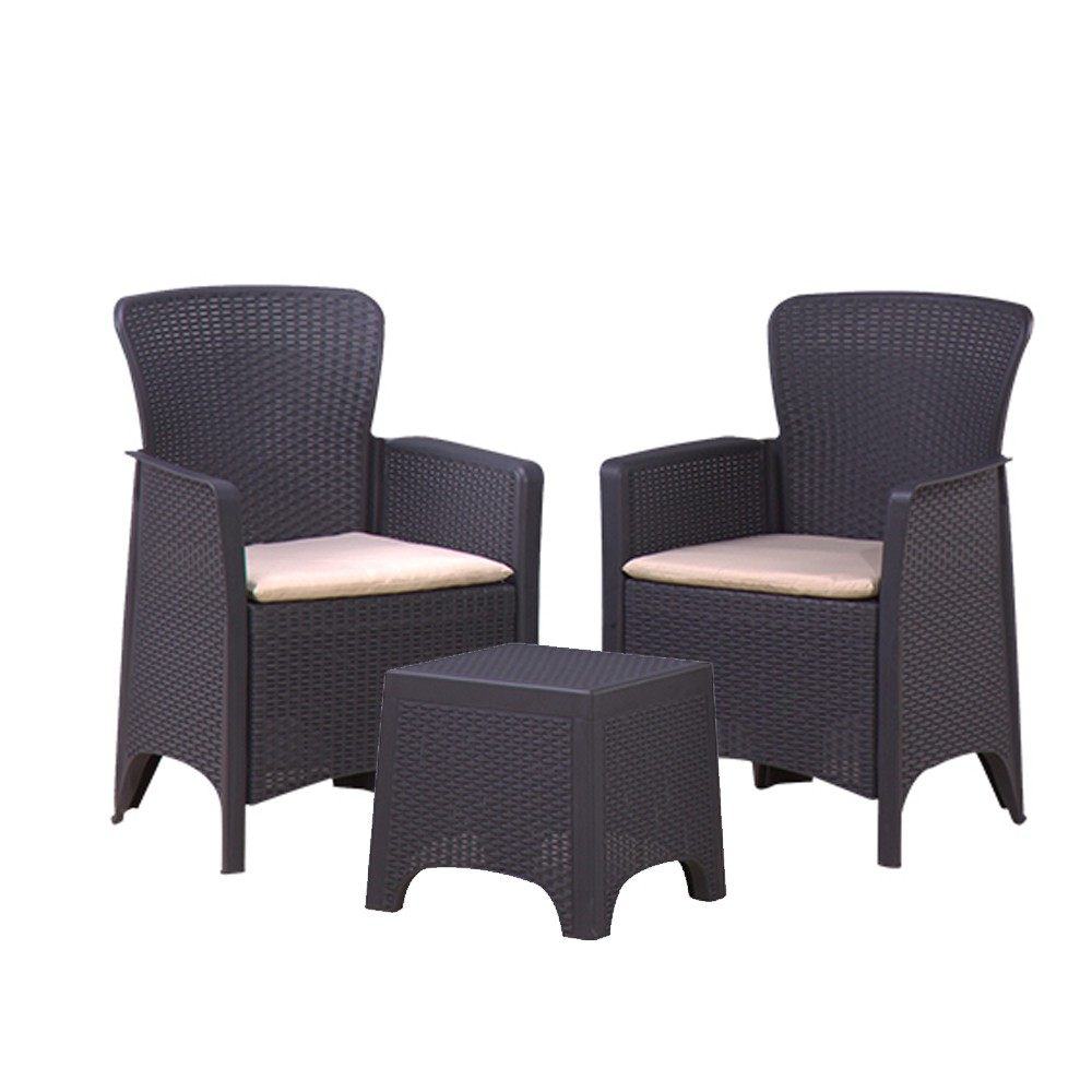 Image of 2-Seater Rattan Effect Balcony Set in Graphite with Cream Cushions